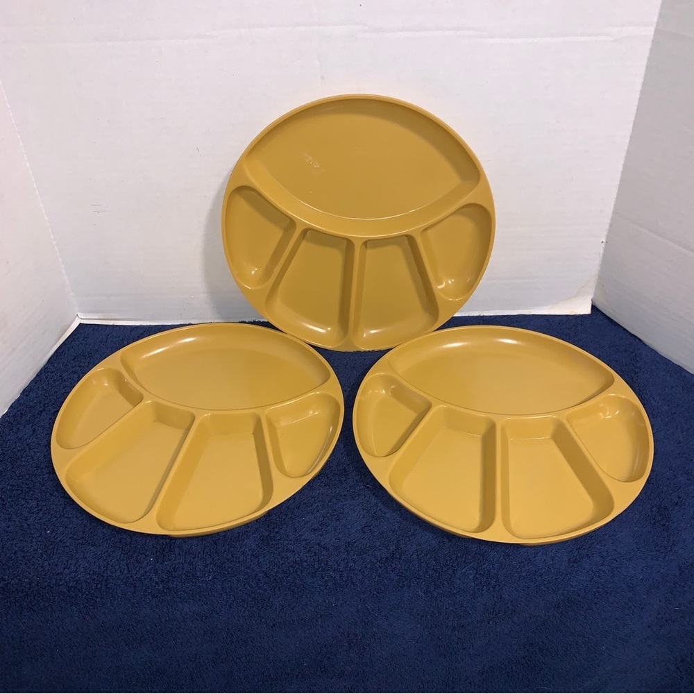 Set of Three Mustard Yellow Divided Plates